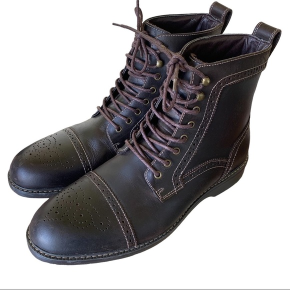 Bass Mens Brown Leather Lace Up Ankle Boots Casual combat Military size 11.5 - Picture 1 of 8